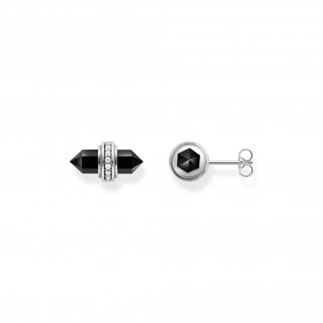 Sterling Silver Zirconia Hexagonal Black Onyx Earrings H2281-641-11