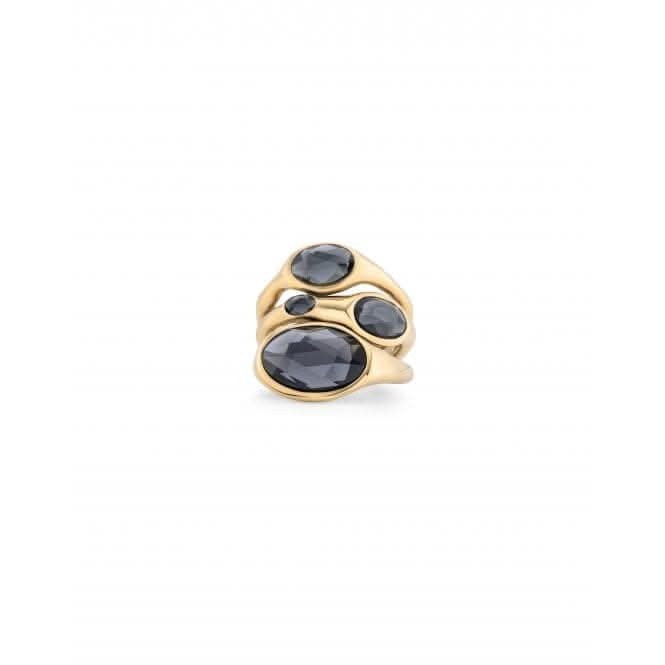 Sunshine 18k Gold Plated Black Faceted Crystal RingUNOde50ANI0809NGRORO12