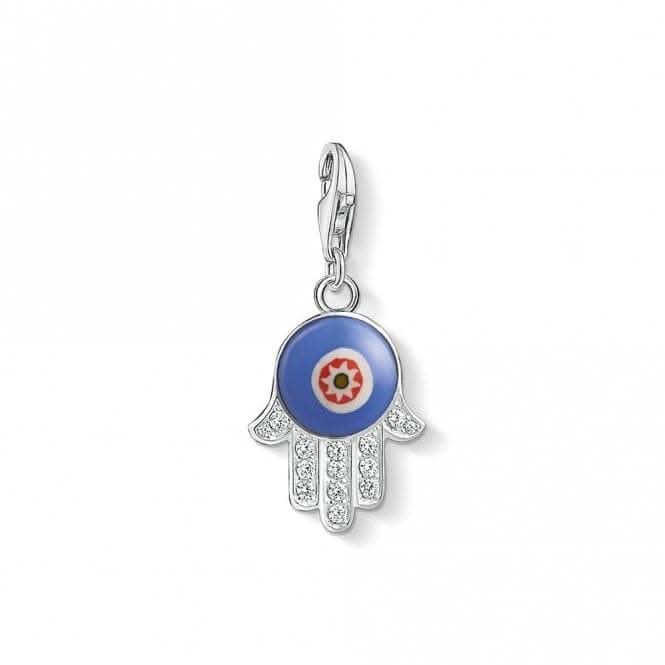 Thomas Sabo Blue Glass Hand of Fatima Sterling Silver Zirconia Glass Charm Pendant 1442-052-1