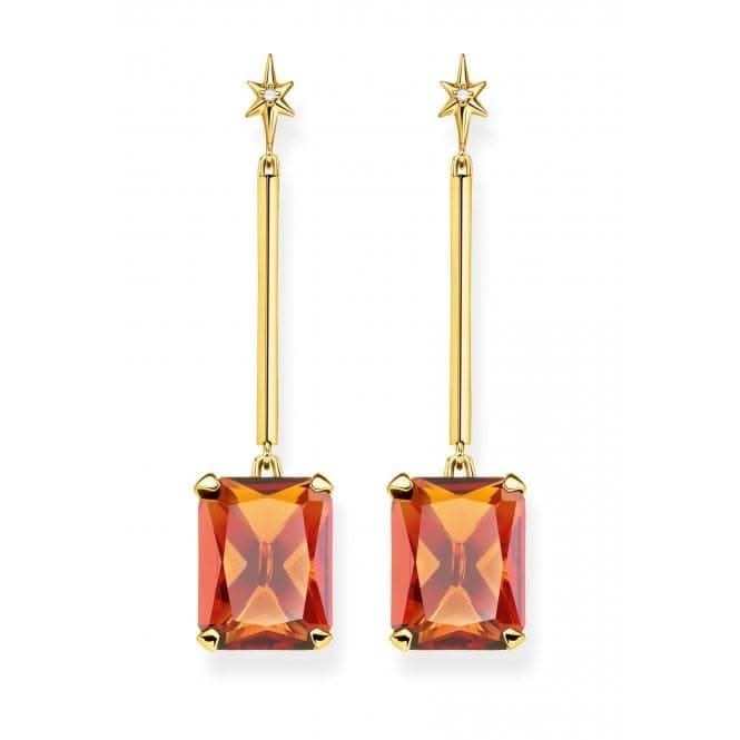 Thomas Sabo Gold Plated Orange Stones With Star Drop Earrings H2071-971-8
