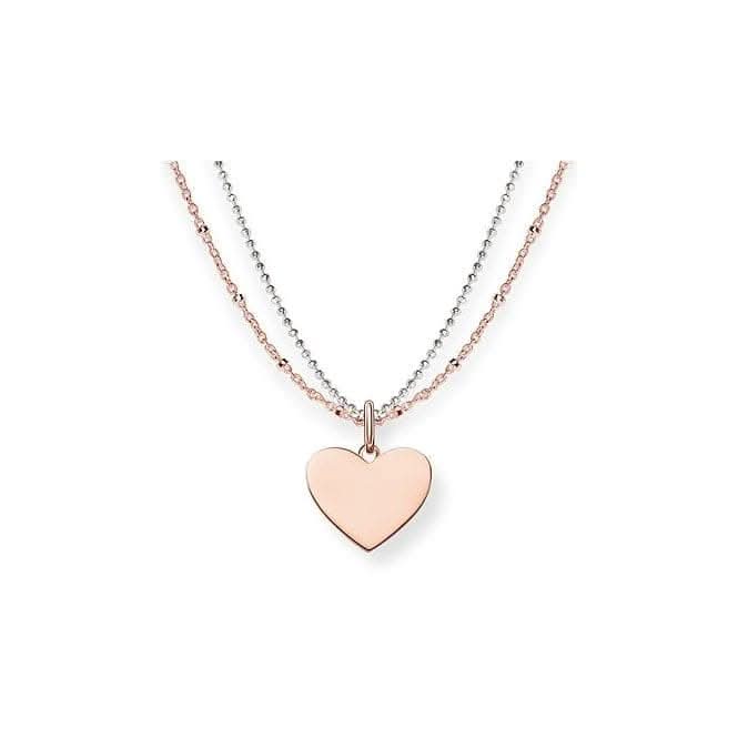 Thomas Sabo Silver Double Chain Heart Necklace LBKE0004-415-12