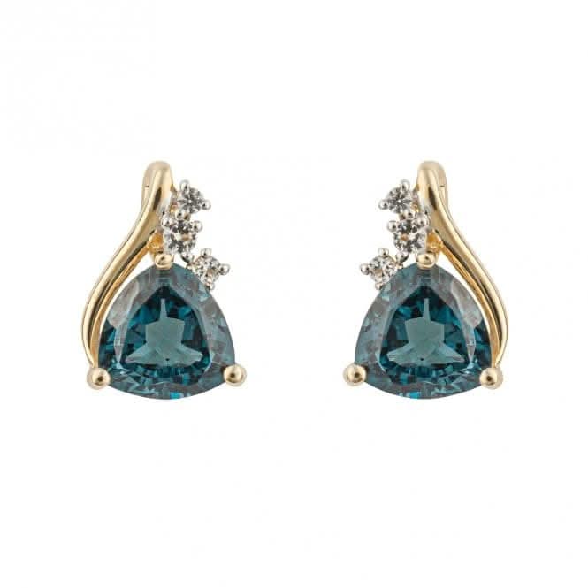 Trillion London Blue Topaz White Topaz 9ct Yellow Gold Stud Earrings GE1016L