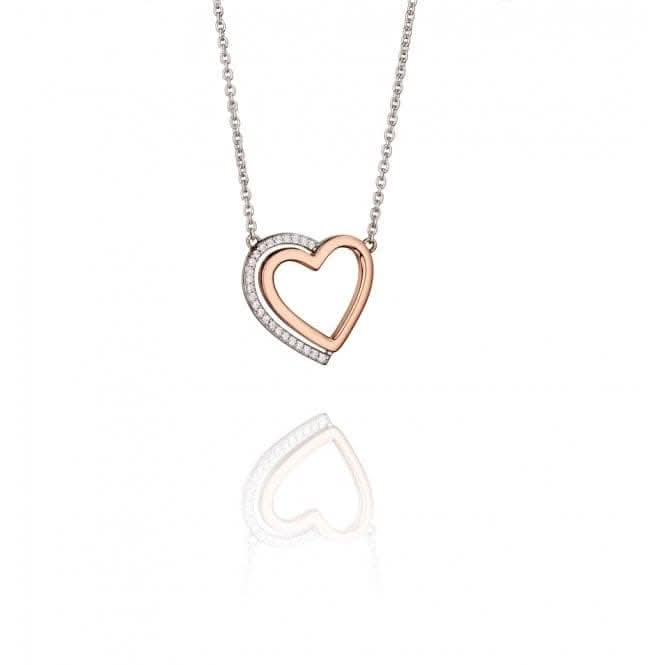 Fiorelli Silver Two Tone Heart Pave Shadow Necklace N4140C