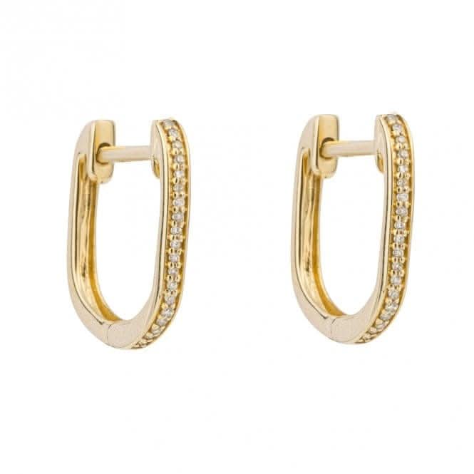 U Shape Pave Diamond 9ct Yellow Gold Hoop Earrings GE1012