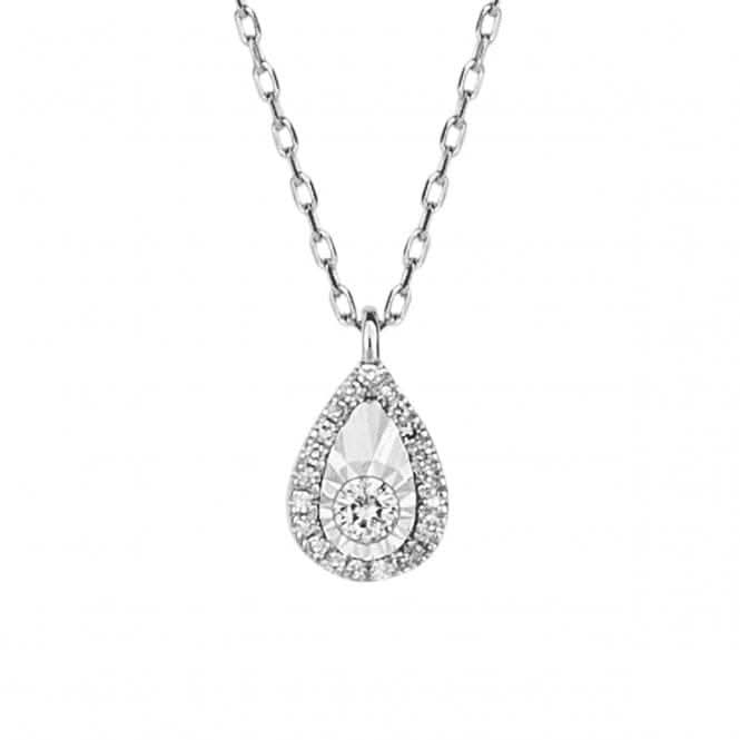 White Gold Diamond Cut Teardrop Necklace GN372