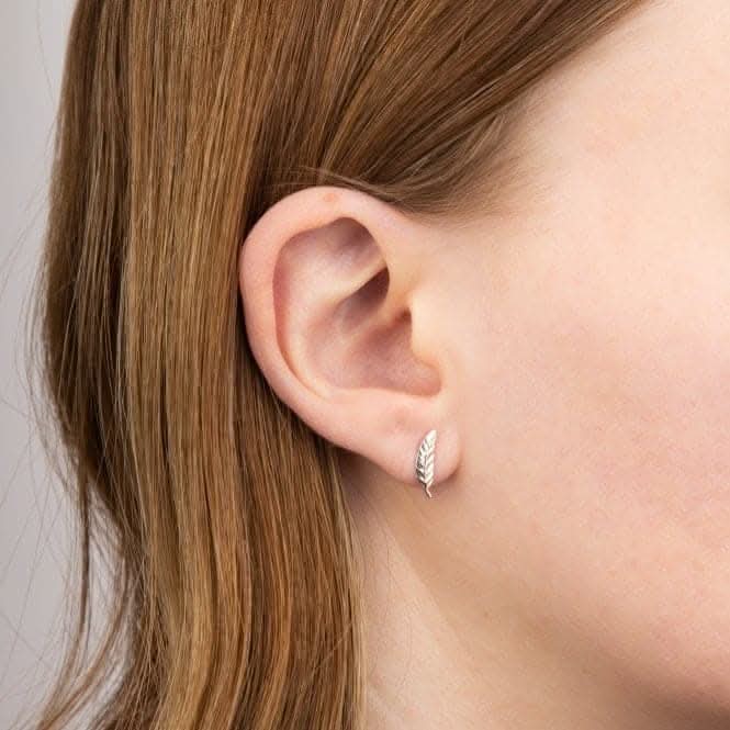 White Gold Feather Stud Earrings GE2432