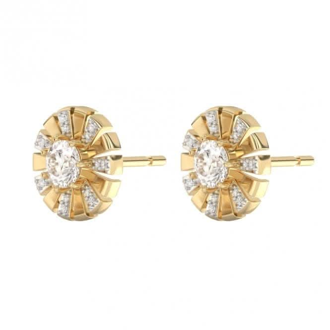 White Topaz and Diamond Sunray Yellow Gold Stud Earrings GE2415C
