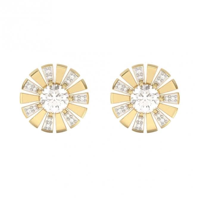 White Topaz and Diamond Sunray Yellow Gold Stud Earrings GE2415CElements GoldGE2415C