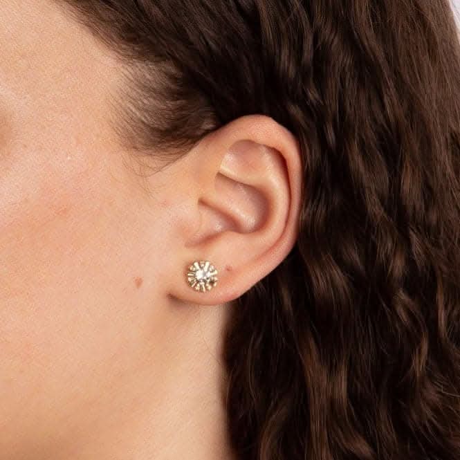 White Topaz and Diamond Sunray Yellow Gold Stud Earrings GE2415CElements GoldGE2415C
