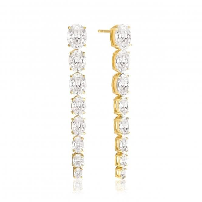 White Zirconia Ellisse Lungo Otto Earrings SJ-E2324-CZ-YG