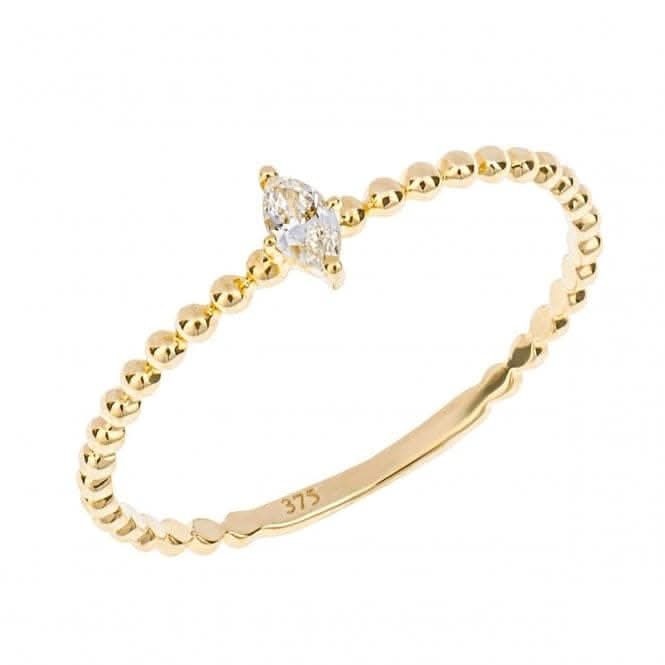 Yellow Gold Dainty Beaded Ring with Marquise Diamond GR612