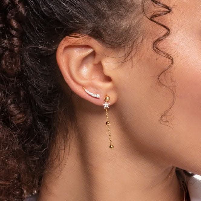 Yellow Gold Dot Earring Chain Pendant EP013-413-39