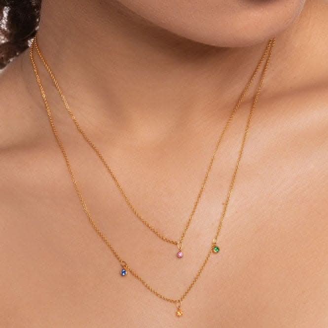 Yellow Gold Double Layer Multicolour Stone Necklace 45cm KE2078-488-7-L45v