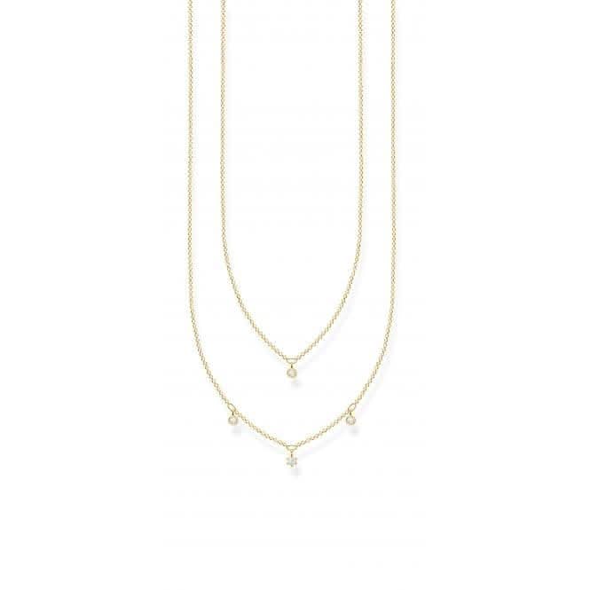 Yellow Gold Double Layer Zirconia Necklace 45cm KE2078-414-14-L45v