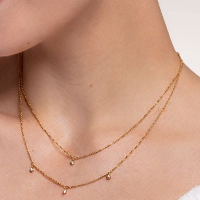 Yellow Gold Double Layer Zirconia Necklace 45cm KE2078-414-14-L45v
