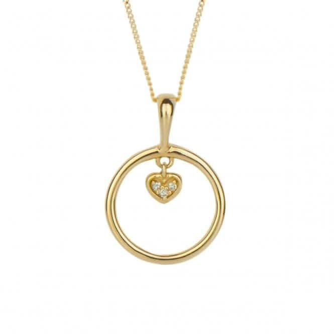 Yellow Gold Open Circle with Diamond mini Heart Pendant GP2338