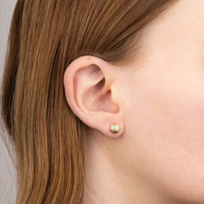Yellow Gold Round Textured Stud Earrings GE2427