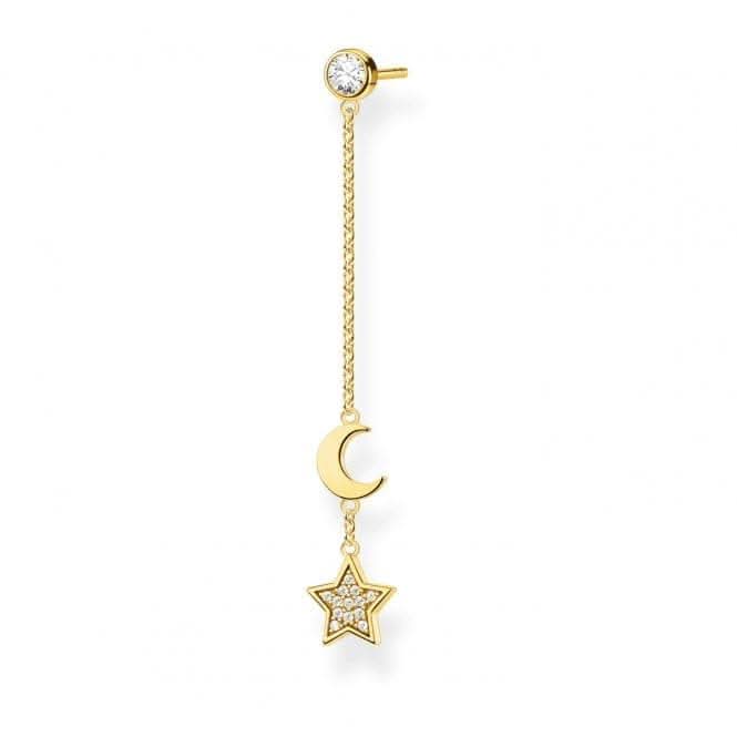 Yellow Gold Star & Moon Chain Single Earring  H2151-414-14