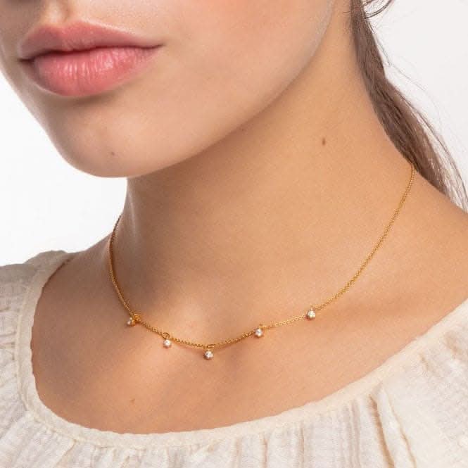 Yellow Gold Zirconia Drops Necklace 45cm KE2071-414-14-L45v