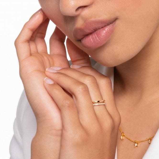 Yellow Gold Zirconia Pave Double Ring TR2316-414-14