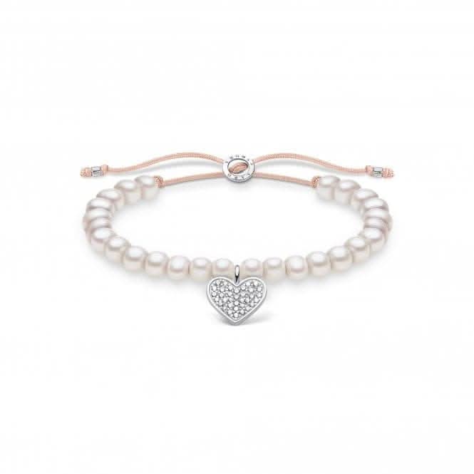 Zirconia Pave Heart Pearl Tie Bracelet A1986-199-14-L20v