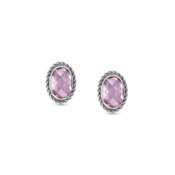 Zirconia Oval Rich Setting Pink Earrings 027801/003