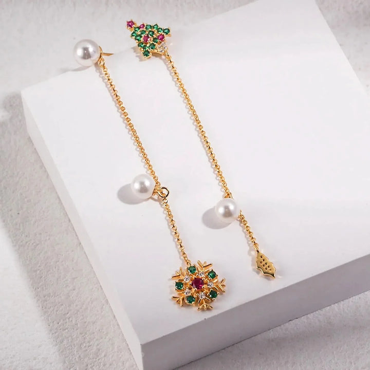 Christmas Snowflake Tree Chain Earrings