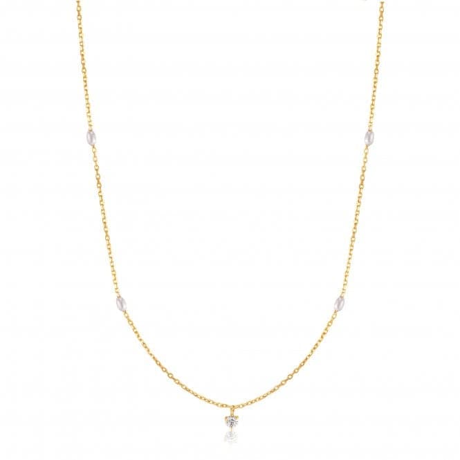 14ct Gold Pearl And White Sapphire Necklace NAU003 - 01YGAnia Haie GoldNAU003 - 01YG