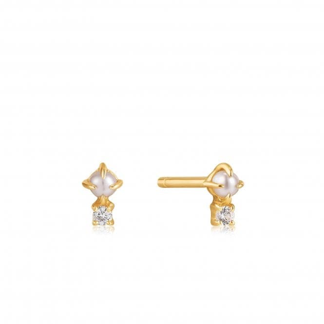 14ct Gold Pearl And White Sapphire Stud Earrings EAU003 - 02YGAnia Haie GoldEAU003 - 02YG