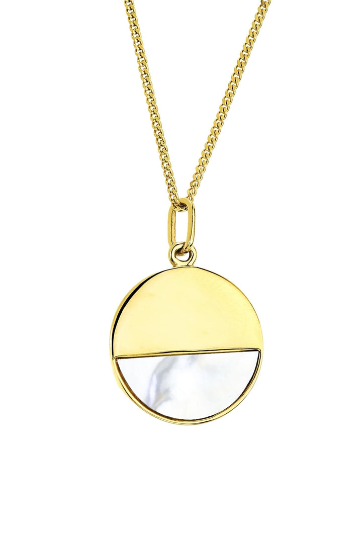 14ct Gold Plated Sterling Silver Mother of Pearl Round Pendant NecklaceThe Fine CollectiveBA0063098