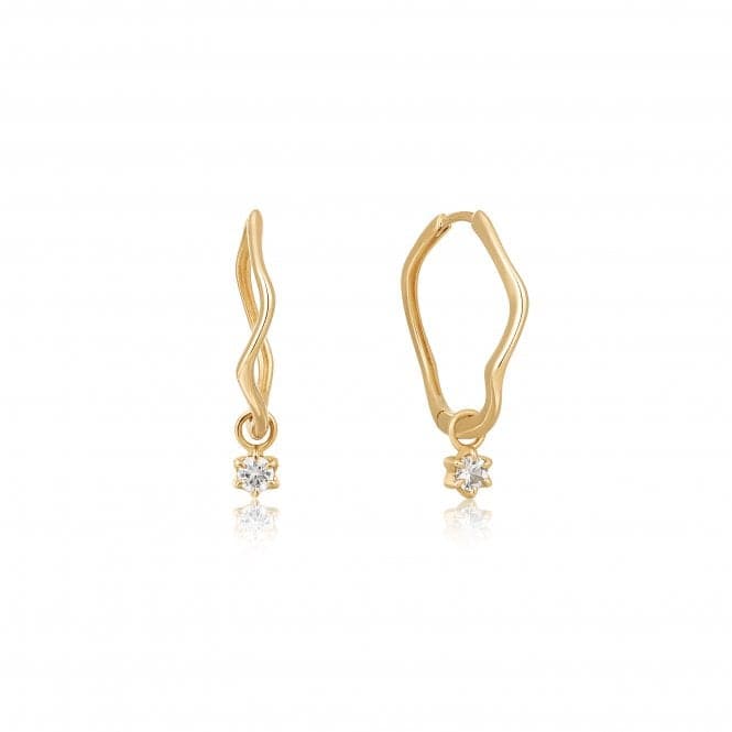 14ct Gold White Sapphire Drop Mini Wave Hoop Earrings EAU006 - 04YGAnia Haie GoldEAU006 - 04YG