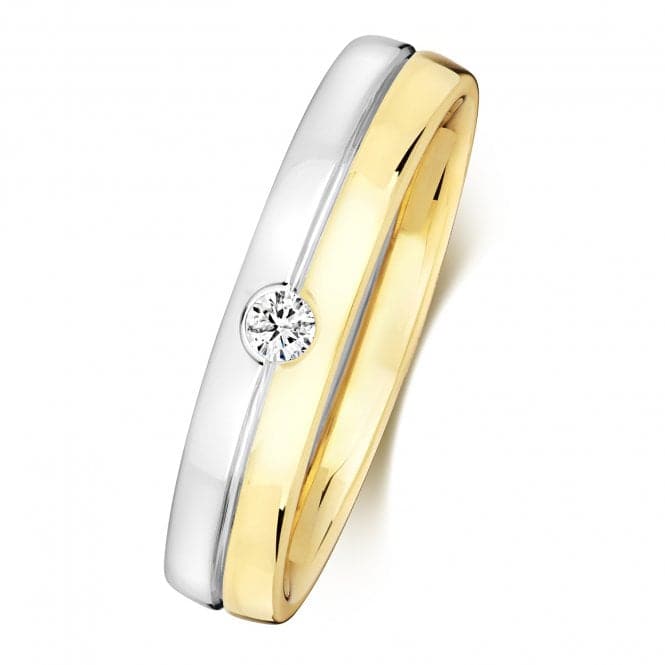 a yellow and white gold ring with a diamond