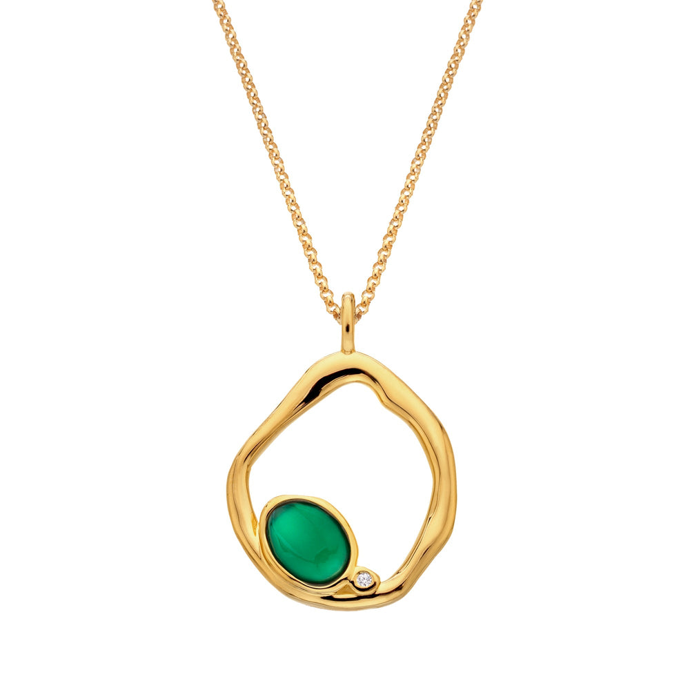 18ct Gold HDXGEM Offset Green Agate Necklace. DP1024Hot Diamonds x GemstonesDP1024