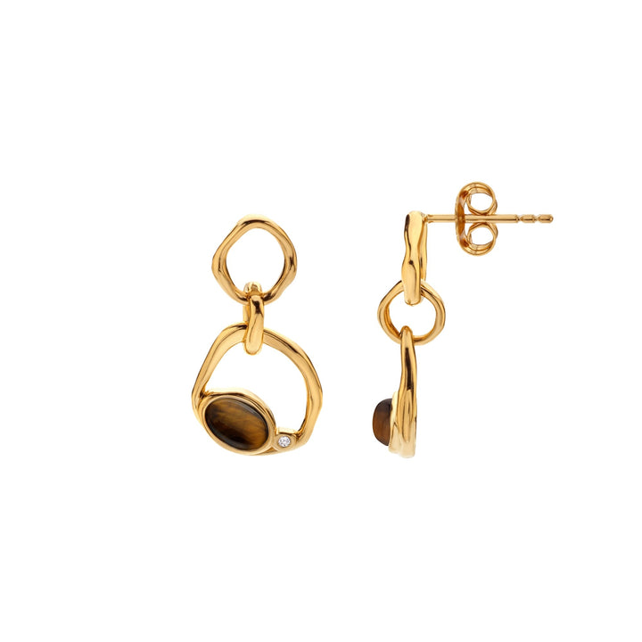 18ct Gold HDXGEM Offset Tigers Eye Earring. DE816Hot Diamonds x GemstonesDE816