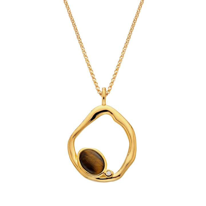 18ct Gold HDXGEM Offset Tigers Eye Necklace. DP1025Hot Diamonds x GemstonesDP1025