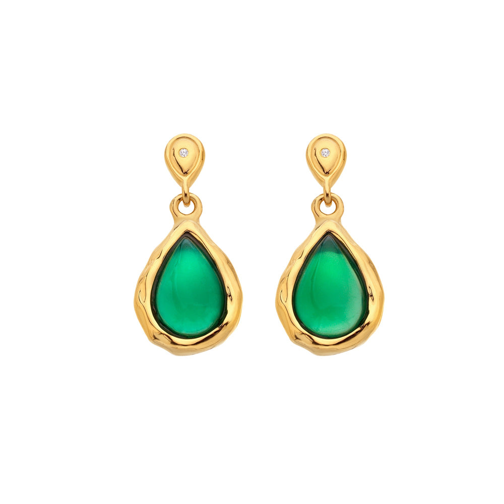 18ct Gold HDXGEM Teardrop Green Agate Earring. DE817Hot Diamonds x GemstonesDE817