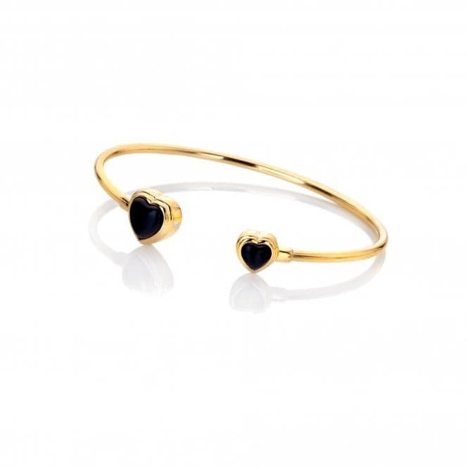 18ct Gold Plated Sterling Silver Heart Black Onyx Bangle DC192Hot Diamonds x Jac JossaDC192