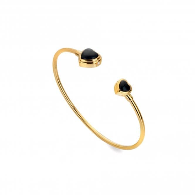 18ct Gold Plated Sterling Silver Heart Black Onyx Bangle DC192Hot Diamonds x Jac JossaDC192