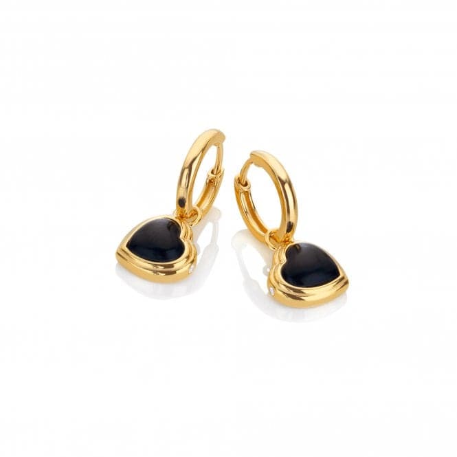 18ct Gold Plated Sterling Silver Heart Black Onyx Earrings DE789Hot Diamonds x Jac JossaDE789