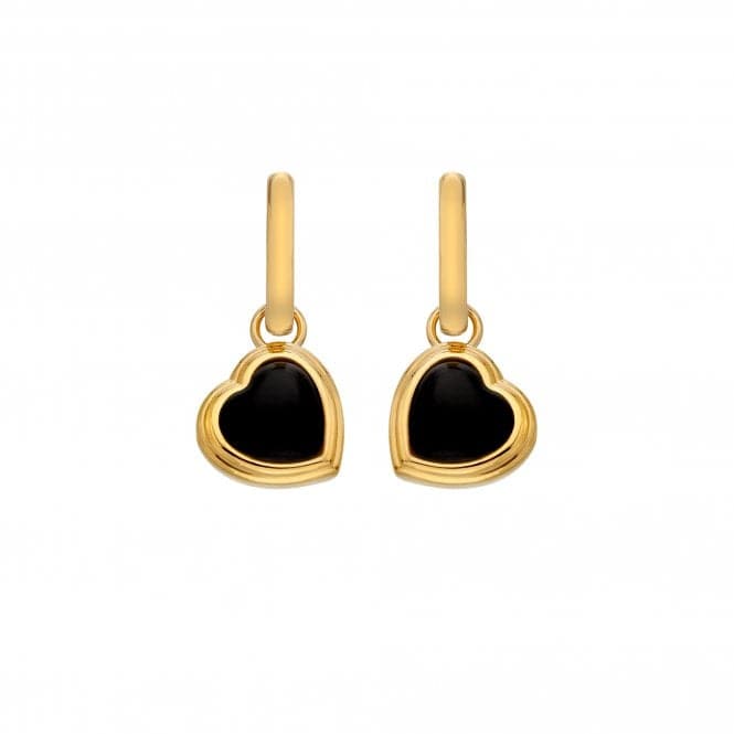 18ct Gold Plated Sterling Silver Heart Black Onyx Earrings DE789Hot Diamonds x Jac JossaDE789