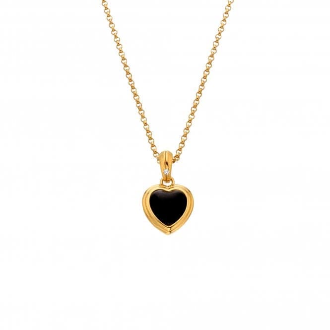 18ct Gold Plated Sterling Silver Heart Black Onyx Pendant DP999Hot Diamonds x Jac JossaDP999