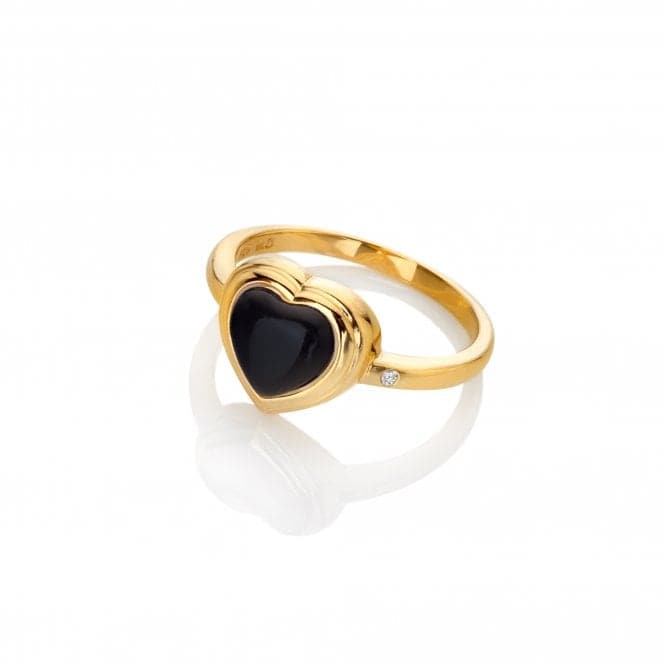 18ct Gold Plated Sterling Silver Heart Black Onyx Ring DR283Hot Diamonds x Jac JossaDR283/XS