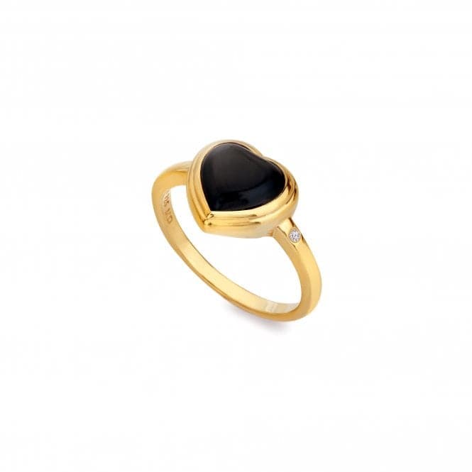 18ct Gold Plated Sterling Silver Heart Black Onyx Ring DR283Hot Diamonds x Jac JossaDR283/XS