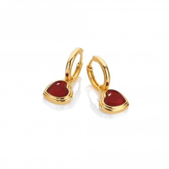 18ct Gold Plated Sterling Silver Heart Red Agate Earrings DE797Hot Diamonds x GemstonesDE797