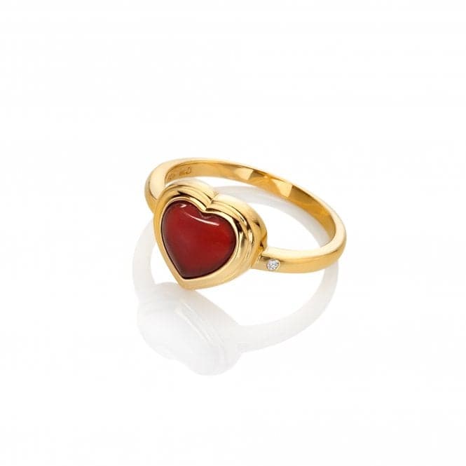 18ct Gold Plated Sterling Silver Heart Red Agate Ring DR285Hot Diamonds x GemstonesDR285/XS