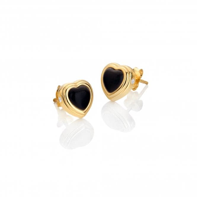 18ct Gold Plated Sterling Silver Heart Stud Black Onyx Earrings DE788Hot Diamonds x Jac JossaDE788