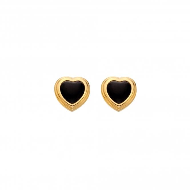 18ct Gold Plated Sterling Silver Heart Stud Black Onyx Earrings DE788Hot Diamonds x Jac JossaDE788