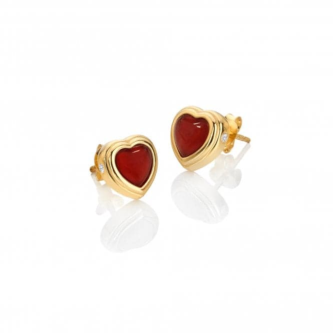 18ct Gold Plated Sterling Silver Heart Stud Red Agate Earrings DE796Hot Diamonds x GemstonesDE796