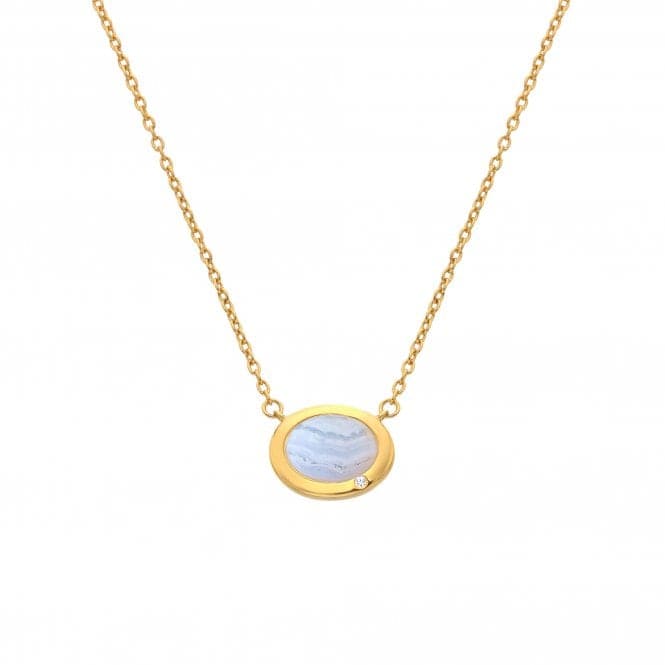 18ct Gold Plated Sterling Silver Oval Blue Lace Agate Necklace DN202Hot Diamonds x GemstonesDN202
