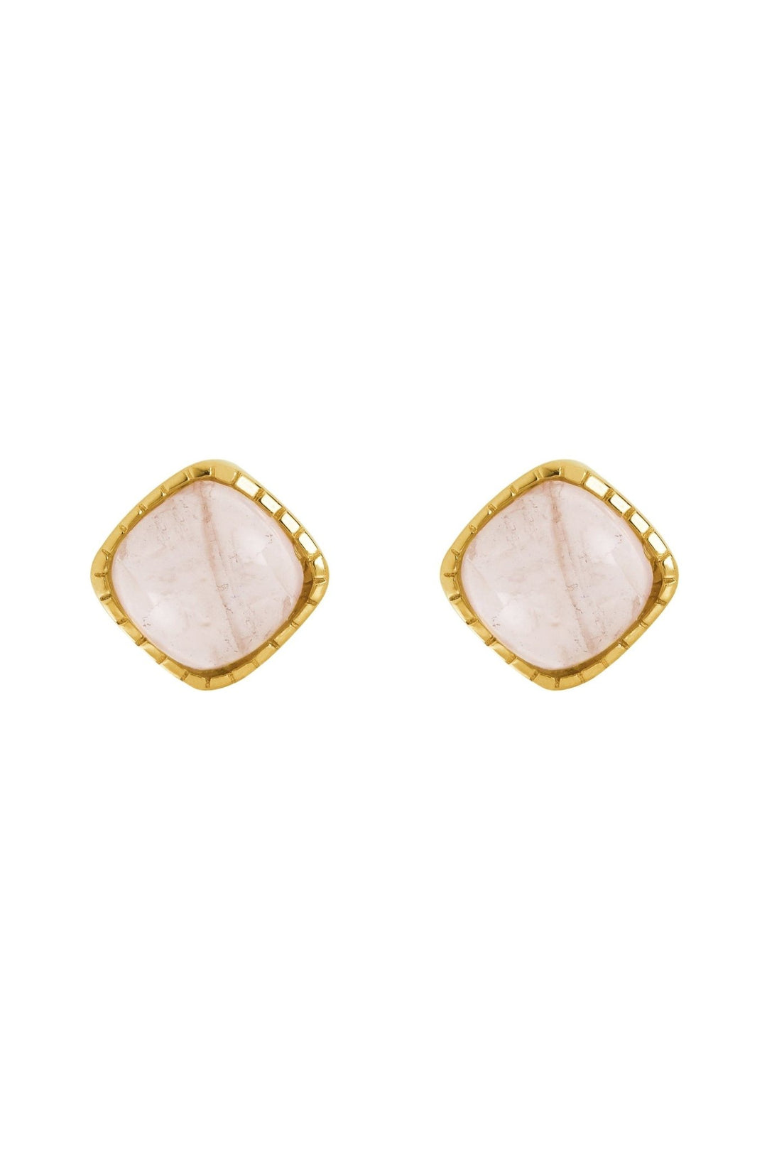 18ct Gold Plated Sterling Silver Rose Quartz Cushion Stud EarringsThe Fine CollectiveBA0072484